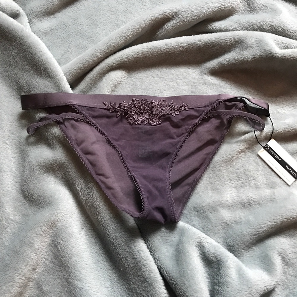 Topshop Mauve Embroidered Mesh Cutout Underwear
